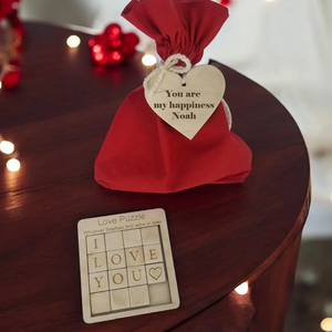 Puzzle d'amour personnalisé - Cadeaux de mariage et de la Saint-Valentin avec cœur <span class=keywords><strong>en</strong></span> <span class=keywords><strong>bois</strong></span> <span class=keywords><strong>sculpté</strong></span> et sac, Souvenir de couple <span class=keywords><strong>en</strong></span> <span class=keywords><strong>bois</strong></span> artisanal - Product Image 6