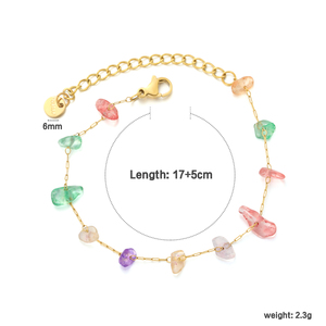 Pulsera de Acero Inoxidable Chapada en Oro de 18K con Piedras Naturales Coloridas, Cuentas de Cristal Irregulares para Mujer, Hipoalergénica e Impermeable - Product Image 1