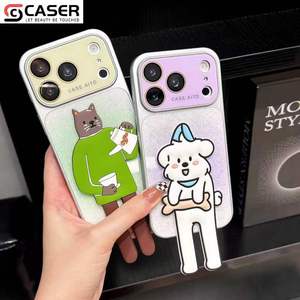 Coque de téléphone pliable 3D en verre Corning électroplaqué avec support intégré, motifs Barista, Chat Pêcheur et Chiot Os, pour <span class=keywords><strong>iPhone</strong></span> 18 Pro Max/Pro - Product Image 3