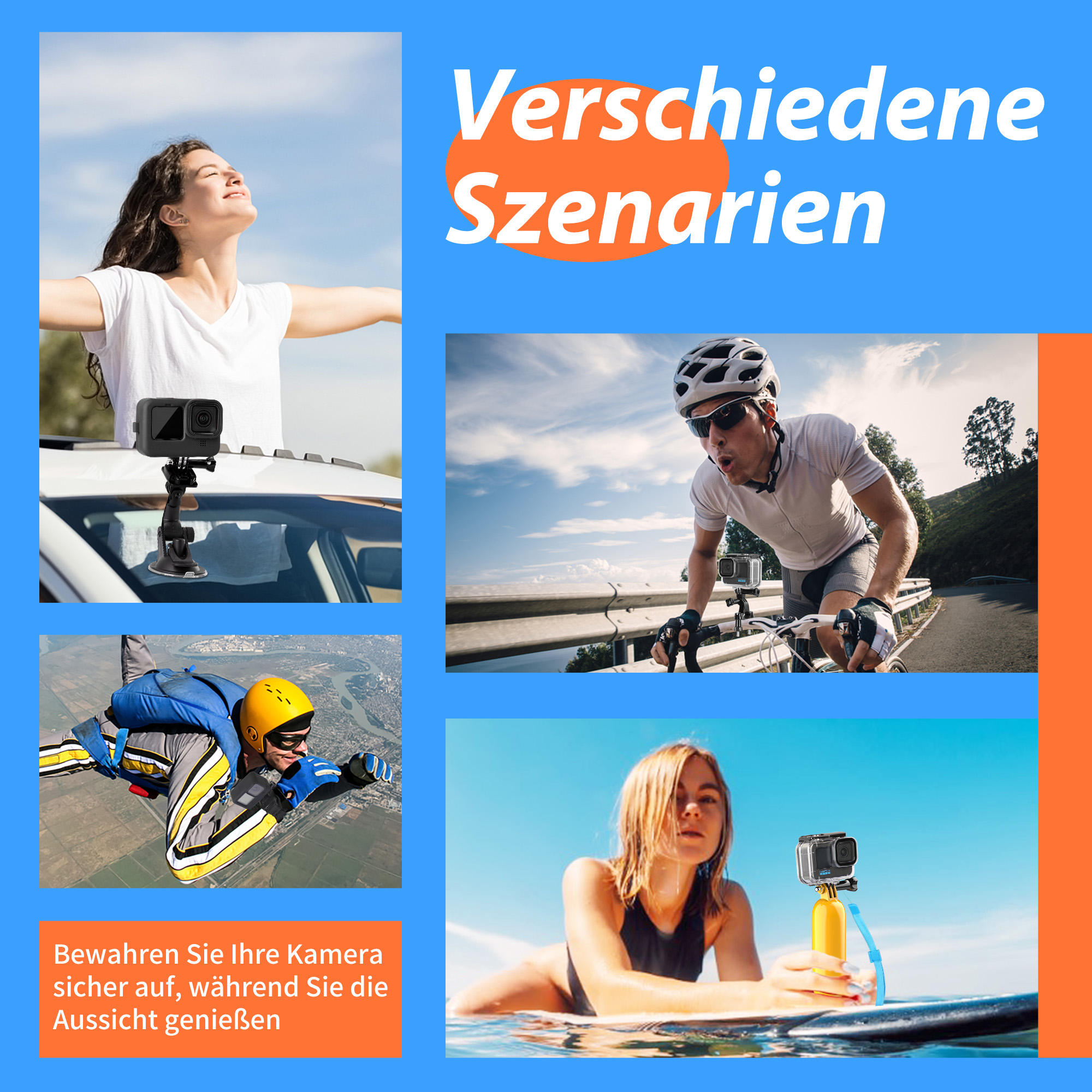 Sport Camera Accessories Kits Suitable for GoPro Accessories 65 In-1 Set Insta DJI Cycling Stand Chest Head with Phone Clip Set