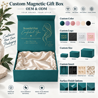 Boîte à rabat magnétique de luxe personnalisée avec estampage doré, en carton rigide vert foncé, pour emballage de perruques, extensions capillaires et produits de soin capillaire pour salons