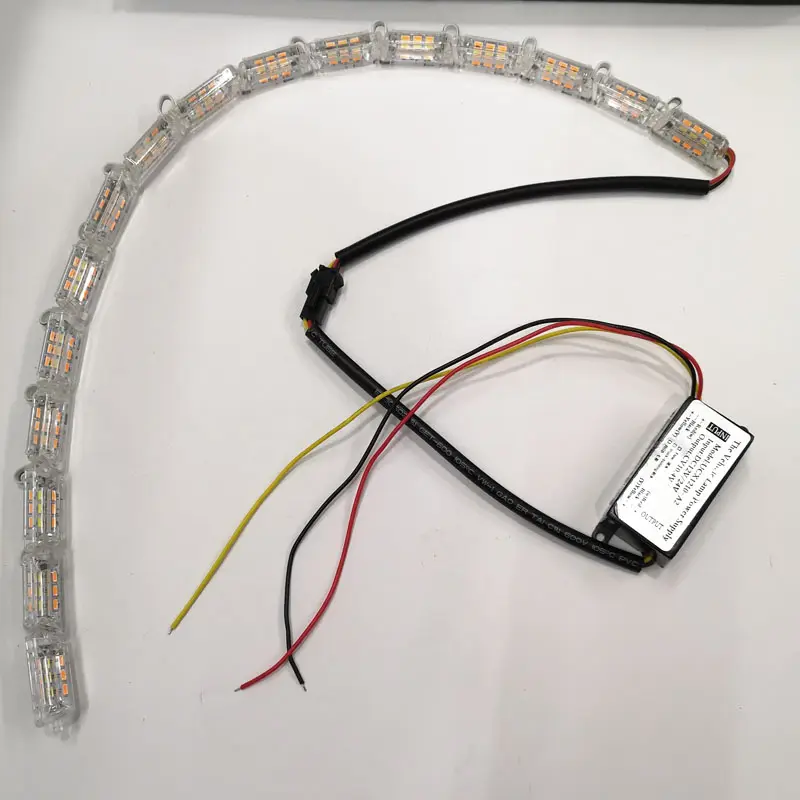 Tira de luces LED DRL para coche, Flexible, de doble color, blanco, amarillo, con flujo secuencial, lámpara de señal de giro con forma de cristal