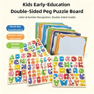 Juguetes Montessori de Madera para la Educación Temprana de los Niños, Tablero de Doble Cara con <span class=keywords><strong>Alfabeto</strong></span> en Inglés, <span class=keywords><strong>Español</strong></span> y Ruso, Rompecabezas de Números y Tablero de Dibujo - Product Image 3