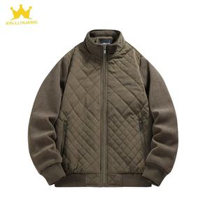 Men's <strong>Navy</strong> Blue Diamond Quilted Bomber <strong>Jacket</strong> Zip up Ribbed Collar Warm <strong>Padded</strong> Coat With Flap Pockets - Product Image 1