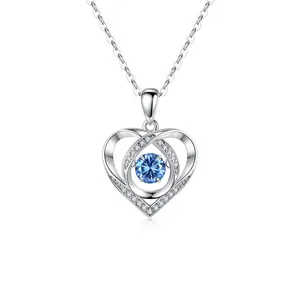 Hot Selling 925 Sterling Silver Cubic Zirconia Heart Of The Ocean Beating Heart Pendant Necklace For Women