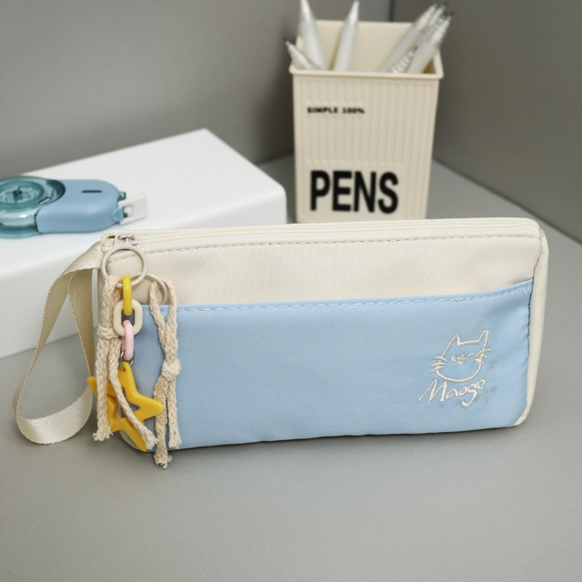 Lovely Cat Embroidery Pen Case, Fashion Simple Pencil Bag for Students School Office Stationery Storage