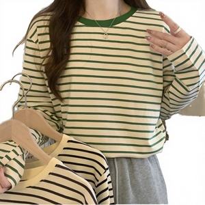 Early Spring New <b>Women's</b> Casual Loose Slimming Versatile <b>Black</b> White Striped Knitted Anti-pilling Base <b>Shirt</b> Thin Neck Long - Product Image 4