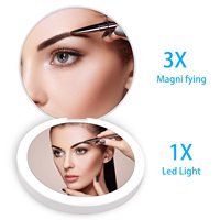 Cermin Kosmetik Portabel Berlapis Emas dengan Lampu LED Rhinestone, Dua Sisi, 3.5 Inci, Dapat Diisi Ulang, Mini, Pembesar
