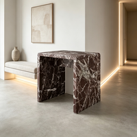 Table d'appoint en marbre Rosso Levanto façonné, table basse d'angle en pierre naturelle de luxe, décoration intérieure moderne pour salon