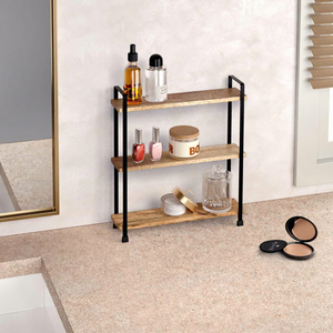 3 Tier <b>Industrial</b> Wood <b>Shelf</b> Rack Standing Metal Storage Organizer for Living Room Home - Product Image 4