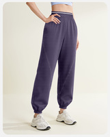 Pantalon de jogging léger à séchage rapide pour femme, coupe ample, taille élastique, ourlet contrastant, haute extensibilité, pantalon d'entraînement