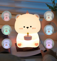 Veilleuse en silicone en forme d'ours pour gâteau d'anniversaire, petite, colorée, décorative, pour chambre à coucher, chevet, allaitement, protection oculaire pour enfants