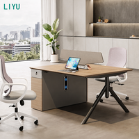 Bureau de travail moderne extensible en bois LIYU pour 4 personnes, côte à côte, avec tiroir et armoire latérale, poste de travail modulaire pour espace ouvert