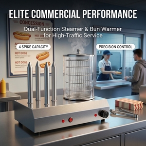 Stainless Steel <b>Electric</b> Hot Dog <b>Steamer</b> Commercial Bun Warmer Food Display Warmer with Glass Cylinder for Bistro - Product Image 1