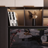 Meuble TV mural moderne rose clair et gris foncé avec portes en verre cannelé, écologique, compatible avec les téléviseurs de 65 pouces