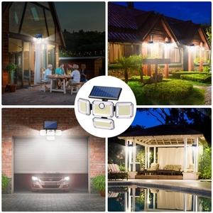 Lámpara Solar de Pared para Jardín Exterior, IP65 Impermeable, 333 LED, Sensor de Movimiento PIR, con 4 Cabezales - Product Image 3