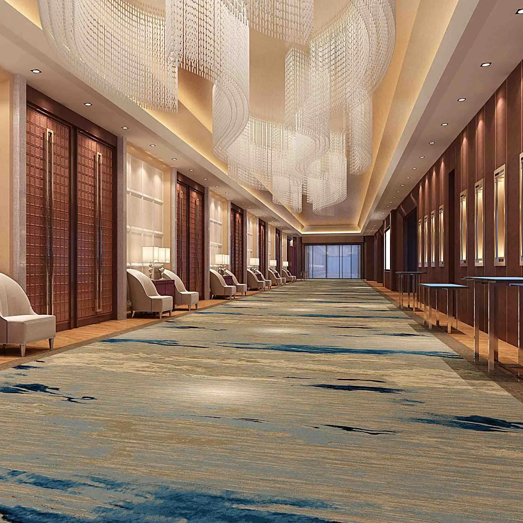 Camino del pasillo del hotel dedicado cubierta completa alfombra impresa material de nylon se puede personalizar una variedad de colores