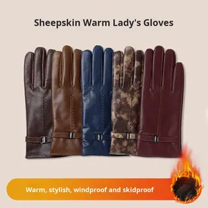 Guanti Invernali in Pelle Caldi Lunghezza <span class=keywords><strong>Opera</strong></span> in Pelle di Pecora Neozelandese di Alta Qualità per Donna Casual Traspiranti con Touchscreen - Product Image 2