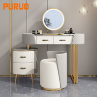 Meuble de maison au design simple, coiffeuse avec tabouret rond, prix de gros, coiffeuse personnalisée avec miroir et éclairage pour chambre à coucher