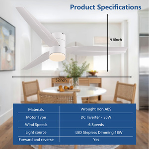 Kipas Angin Plafon <span class=keywords><strong>LED</strong></span> Modern 52" Putih 3 Baling-Baling Motor Reversibel Tanpa Suara Remote Control Lampu Ruang Tamu Penggunaan Dalam Ruangan - Product Image 6