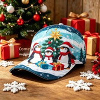 Gorra de béisbol de poliéster con estampado navideño de 6 paneles, estilo retro, ajustable, para uso diario en las cuatro estaciones, ideal para comercio transfronterizo.