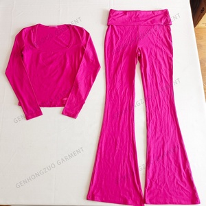 Loungwear setelan Yoga aktif wanita, Set <span class=keywords><strong>2</strong></span> potong celana menyala pinggang dapat dilipat lengan panjang dan bando musim gugur musim dingin 2025 - Product Image 2