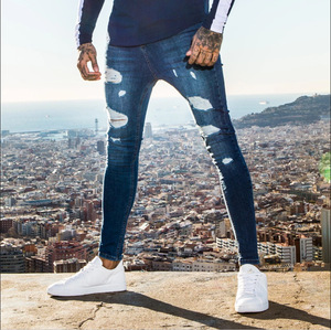 Nouveau <span class=keywords><strong>pantalon</strong></span> homme automne <span class=keywords><strong>blanc</strong></span> déchiré et noir coupe slim taille haute - Product Image 5