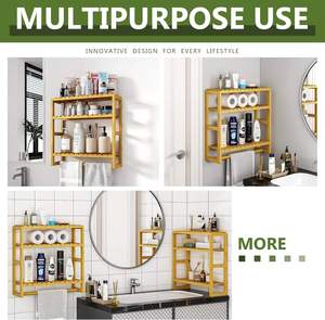 Étagères de rangement pour salle de bain en <span class=keywords><strong>bambou</strong></span>, à poser au-<span class=keywords><strong>dessus</strong></span> des toilettes, 3 niveaux, organisateur mural, économiseur d'espace, armoire - Product Image 2