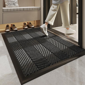 Nouveau tapis d'entrée extérieur en caoutchouc avec bordure géométrique, motif rectangulaire, fibre de polyester, antidérapant, absorbant, résistant aux taches - Product Image 2