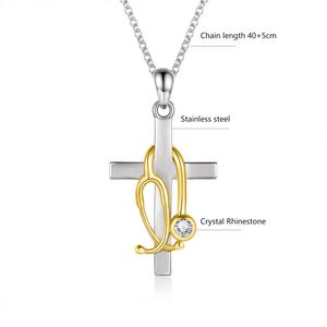 NEW Cross <b>Titanium</b> Steel Pendant Necklace Creative Stethoscope Shape Crystal Rhinestone Cross Necklace for Doctor Nurse Gifts - Product Image 3