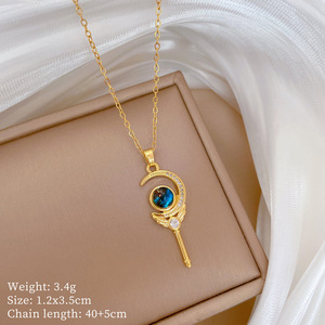 Collar con colgante de varita mágica estrellada chapada en oro de moda, cadena de clavícula de acero de titanio con diamante brillante, joyería para mujer - Product Image 6