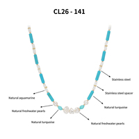 2026 Natural Turquoise Beaded Choker Handmade Heishi Freshwater Baroque Pearl Aquamarine 18K Gold Plated Stainless Steel Women's