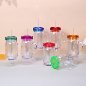 New 20oz AS <strong>Plastic</strong> Snow Globe Mason Jar Acrylic <strong>Double</strong> <strong>Wall</strong> <strong>Tumbler</strong> Cups Mason Jar Snowglobe <strong>Bulk</strong> With Colored Lid and Straw - Product Image 1