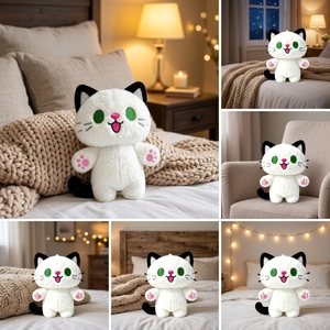 Porte-clés <span class=keywords><strong>chat</strong></span> en peluche blanc brodé vert de 10 cm, pendentif animal en peluche Kawaii, breloque de sac en forme d'animal de dessin animé - Product Image 3