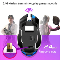 Souris de jeu sans fil A4 1600 DPI LED rechargeable 2.4G réglable silencieuse pour PC portable