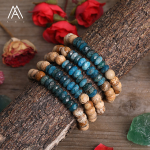 Vòng Tay Apatit Màu Xanh, Hạt Rondelle Mặt, Vòng Tay Ngọc Bích Hình Ảnh Trang Sức Cho Nam - Product Image 3