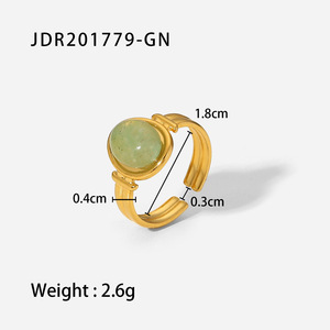 Joyería de moda Señoras Anillos ajustables abiertos 18K Oro Acero inoxidable Anillo de circón verde Venta popular - Product Image 5