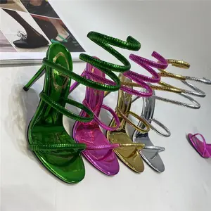 Shikol osm459 זהב מתכתי רצועת נחש נשים נעלי יוקרה נעלי עקב נעליים גבוהות עבור נשים סנדלים