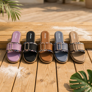 Sandalias Planas Casuales de Moda para Mujer con Punta Abierta y Decoración de Cadena Metálica, Antideslizantes, para Todas las Temporadas, Parte Superior de PU, Suela de Goma - Product Image 5