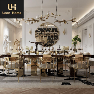 Nhà Máy Tùy Biến Chất Lượng Cao Ánh Sáng Sang Trọng Lớn 10 12 Chỗ Ngồi Hiện Đại Vàng Thép Không Gỉ Bằng Gỗ Bàn Ăn Và Ghế - Product Image 4