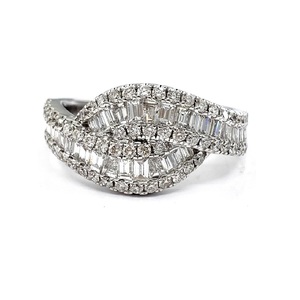 Bijoux de fiançailles élégants, or blanc 18k, haute qualité, Baguette conique diamant, bijoux fins, demi-voie, bagues de bande pour dame - Product Image 1