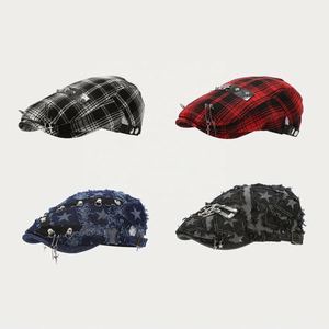 Korean Version of Personality Fashion Metal Rivets Pins Berets Hat Men Women Street Hip Hop Ivy Hats - Product Image 1