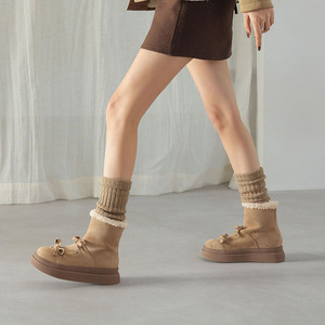 <b>Bow</b> Decor Mid Calf Boots Fleece Lined Platform <b>Shoes</b> For Sweet Casual Female Outfits And Urban Daily Strolls Fashion boot - Product Image 4