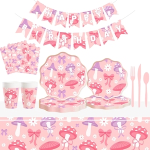 Juego de Platos de Papel Desechables Color Rosa Personalizados DAMAI, Juego de Vajilla con Diseño de Champiñones para Decoración de Fiestas Infantiles - Product Image 2