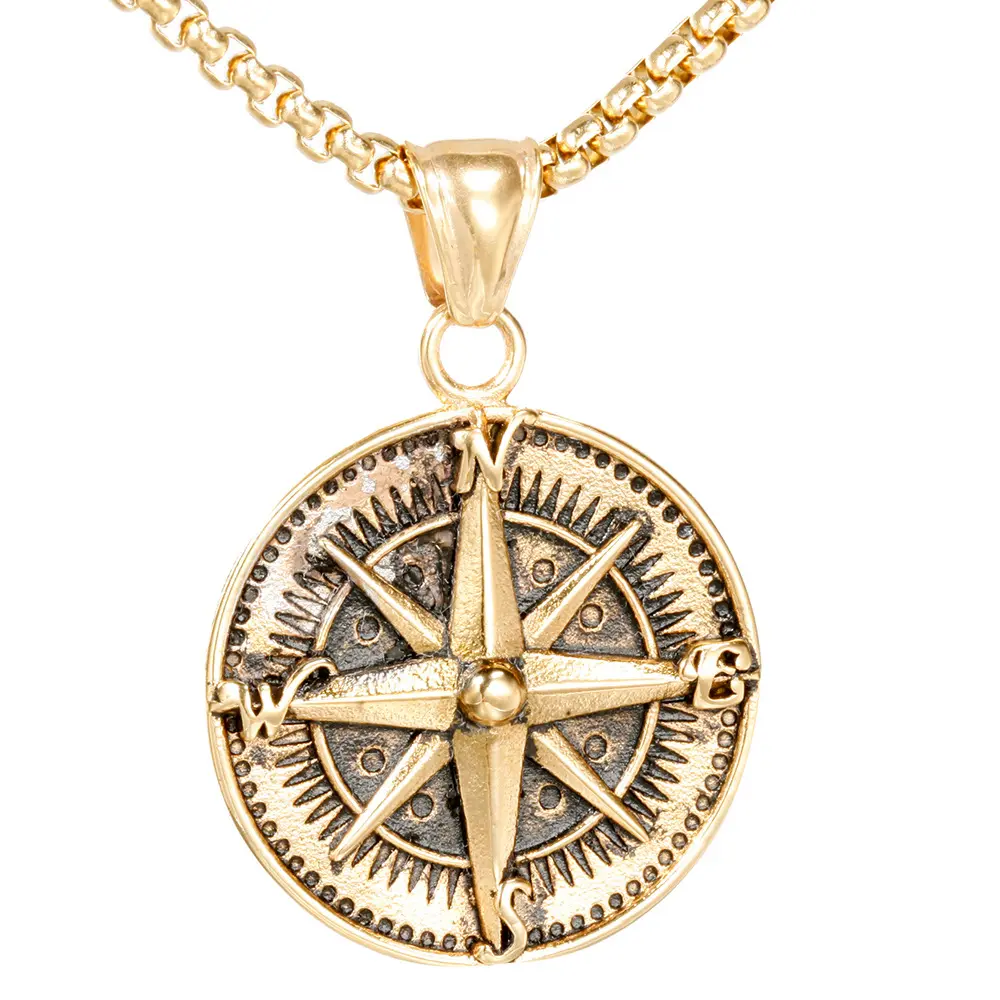 Irregular Kolye Stainless Steel Viking Compass North Star Casting Pendant Necklace