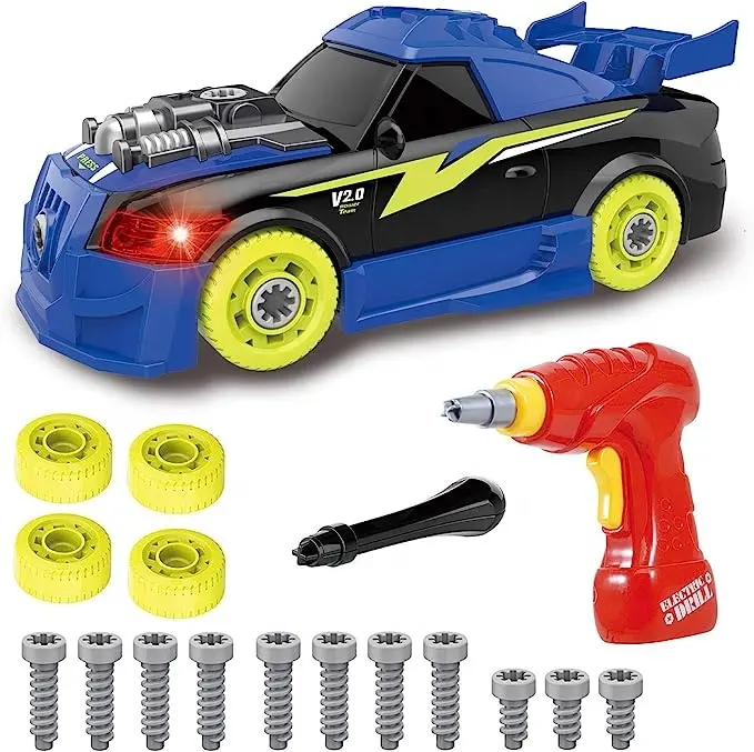 Creative DIY Car Toy Take Apart Racing Car with Lights and Sounds STEM Toys Assembly Car Toys with Drill Tool