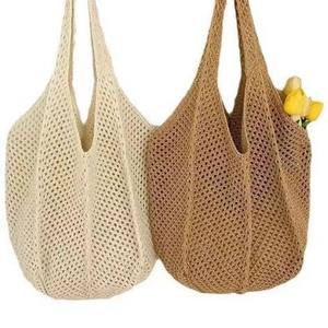 Sac à bandoulière en coton tissé décontracté pour femmes, grande capacité, nouveau design en paille écologique creuse, sac de plage pour les vacances - Product Image 1