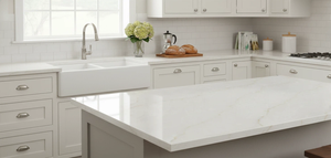 แผ่นหินควอตซ์เวียดนามสีเบจขนาดใหญ่ ดีไซน์โมเดิร์นแบบ 3 มิติ สำหรับโรงแรม ห้องครัว ห้องน้ำ โรงพยาบาล ท็อปโต๊ะเครื่องแป้ง - Product Image 5