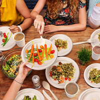 Assiettes rondes jetables en pulpe de bagasse de canne à sucre, compostables et biodégradables, blanches naturelles, de 6, 7, 8, 9 et 10 pouces