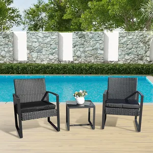 3-Piece Outdoor Wicker Bistro Set Pátio Jantar Conversa Móveis para Quintal Varanda Varanda Varanda Varanda